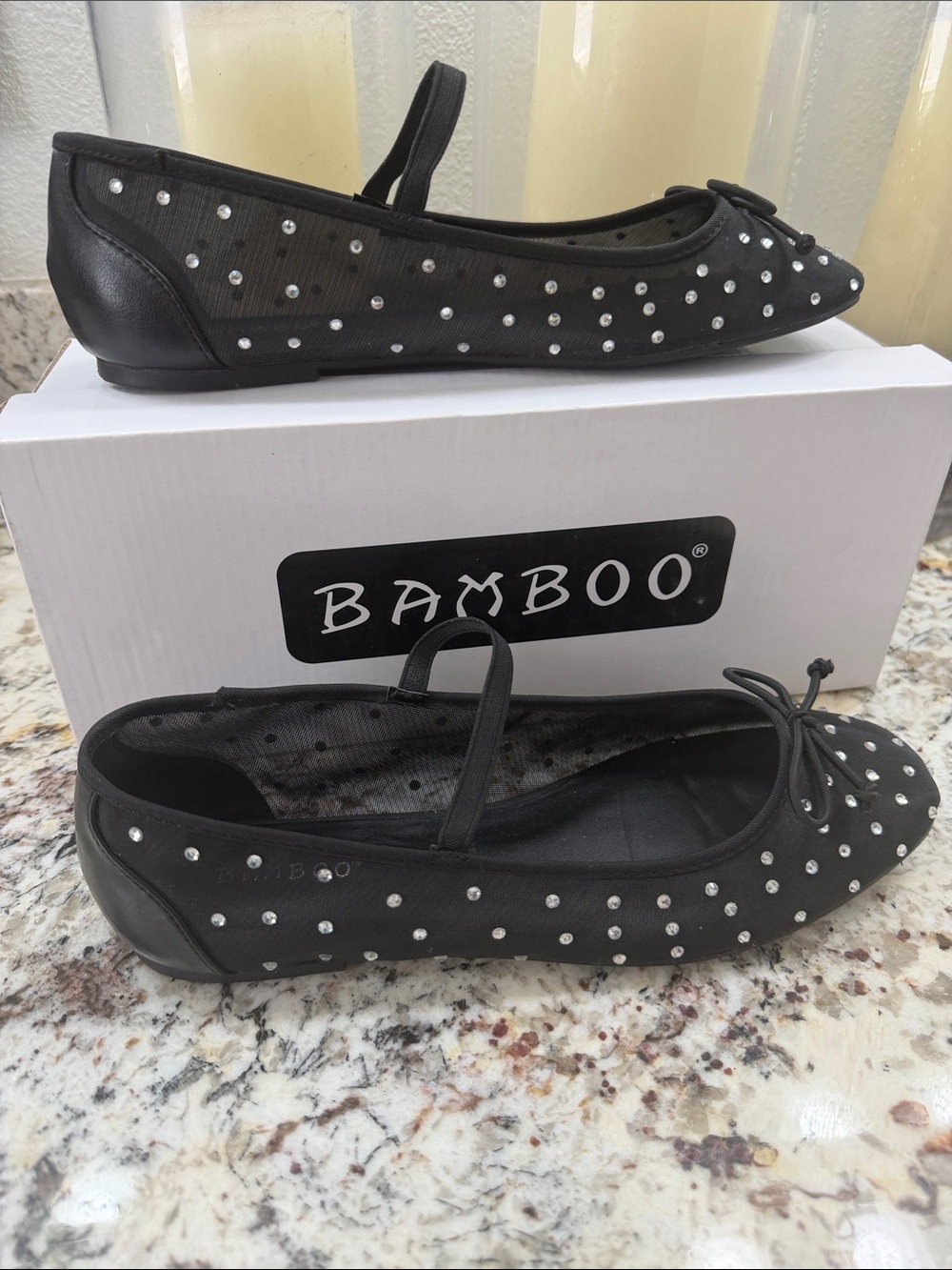 BAMBOO Black Studded Mary Jane Ballet Flats